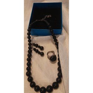 DTR Jay King Mine Find Black Onyx Necklace Ring And Earrings Set  Signed 925